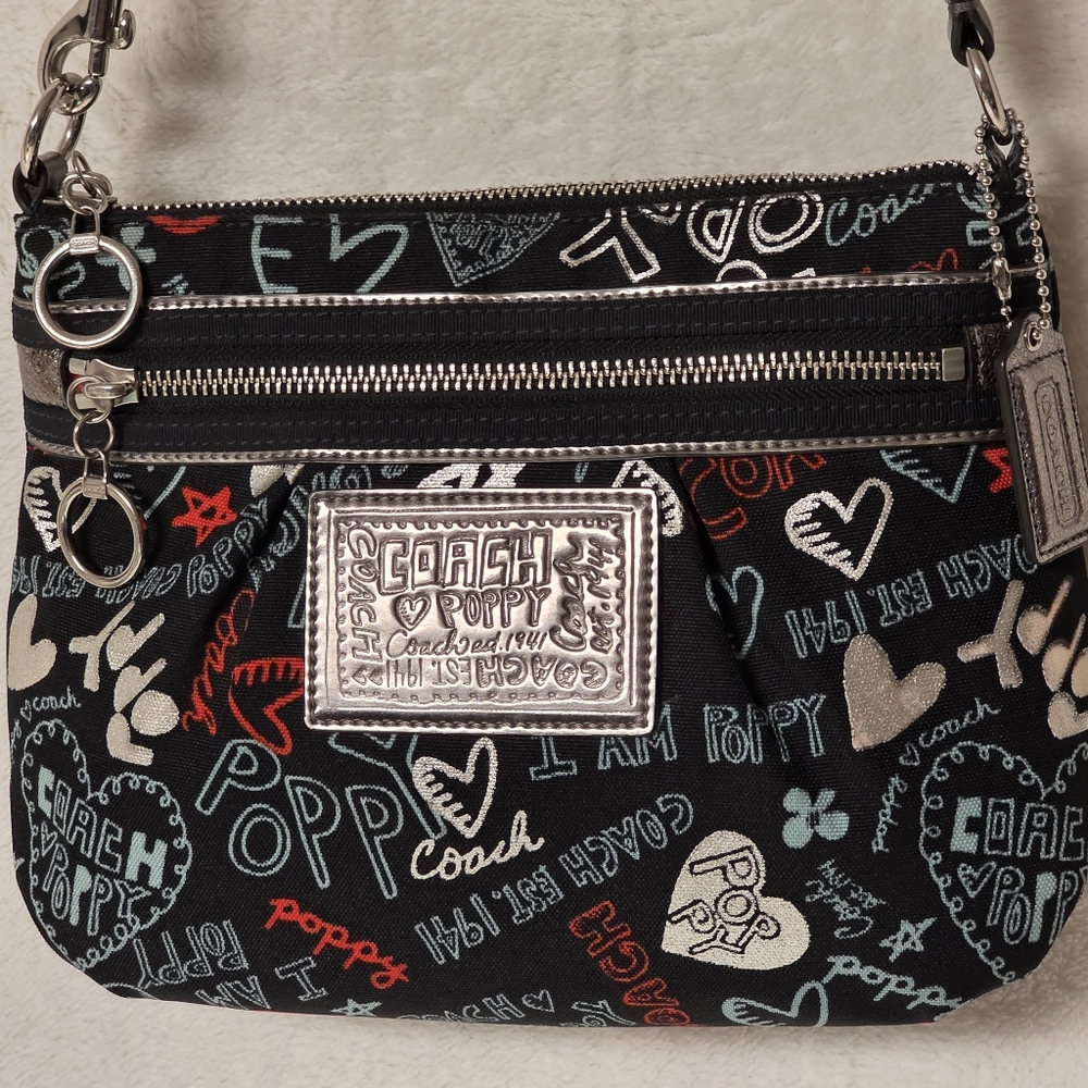 Coach Poppy limited edition Luxe metallic graffiti glam hearts crossbody bag - Picture 6 of 14